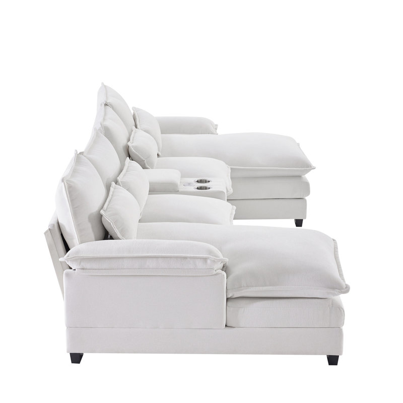 Chenille beige avec console et structure, coussin double pour une chaise de détente robuste