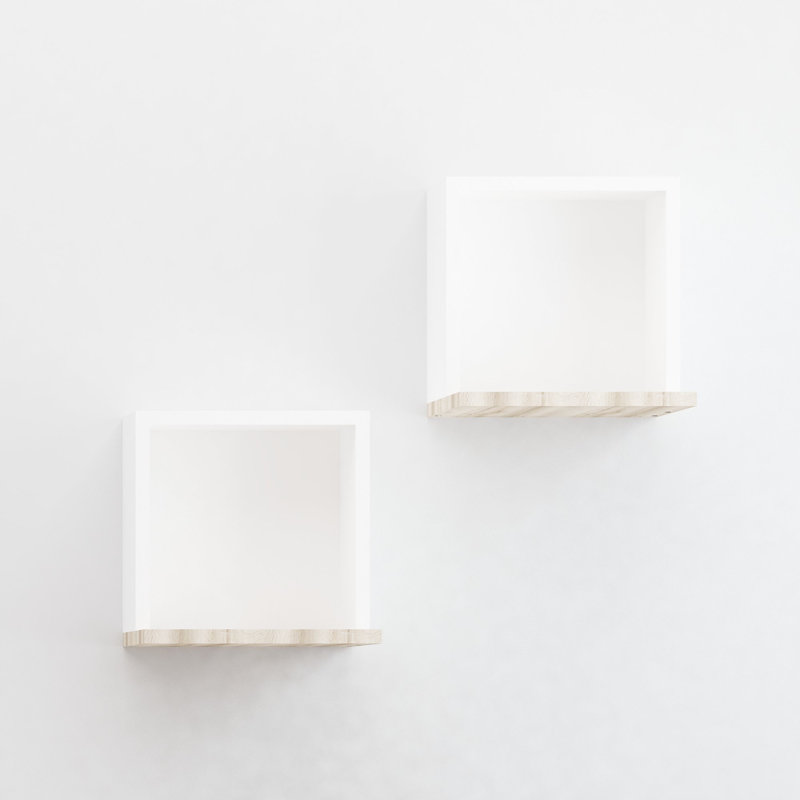 2 Piece Square Cube Shelf, White/Oak