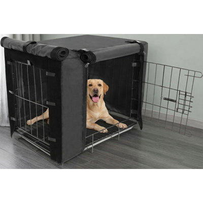 Sturdy Dog Crate Cover with Dual Door Access for Large Pets, Universal Fit for 36-Inch Wire Crates, Dimensions 36" L x 23" W x 25" H, Black Finish