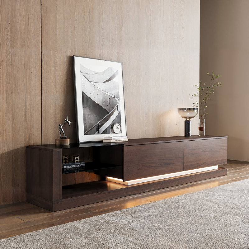 Modern TV Cabinet With Three-Color LED Light Strip, Spacious Storage, And Stylish Design For Living Room Or Media Area Organization