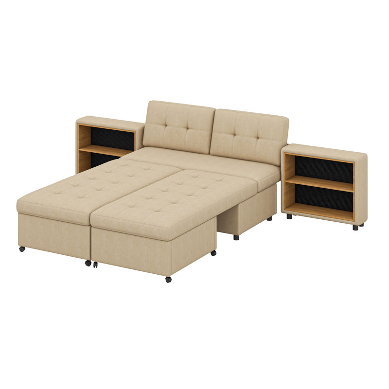 Canapé-lit modulaire avec revêtement en chenille, conception combinée libre, deux supports de rangement, Brun