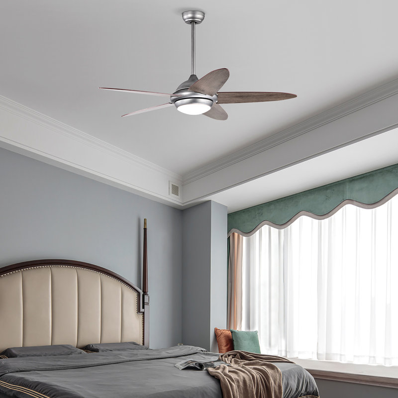 Ventilateur de plafond standard à 5 pales avec télécommande Caiyah, Chrome / gris
