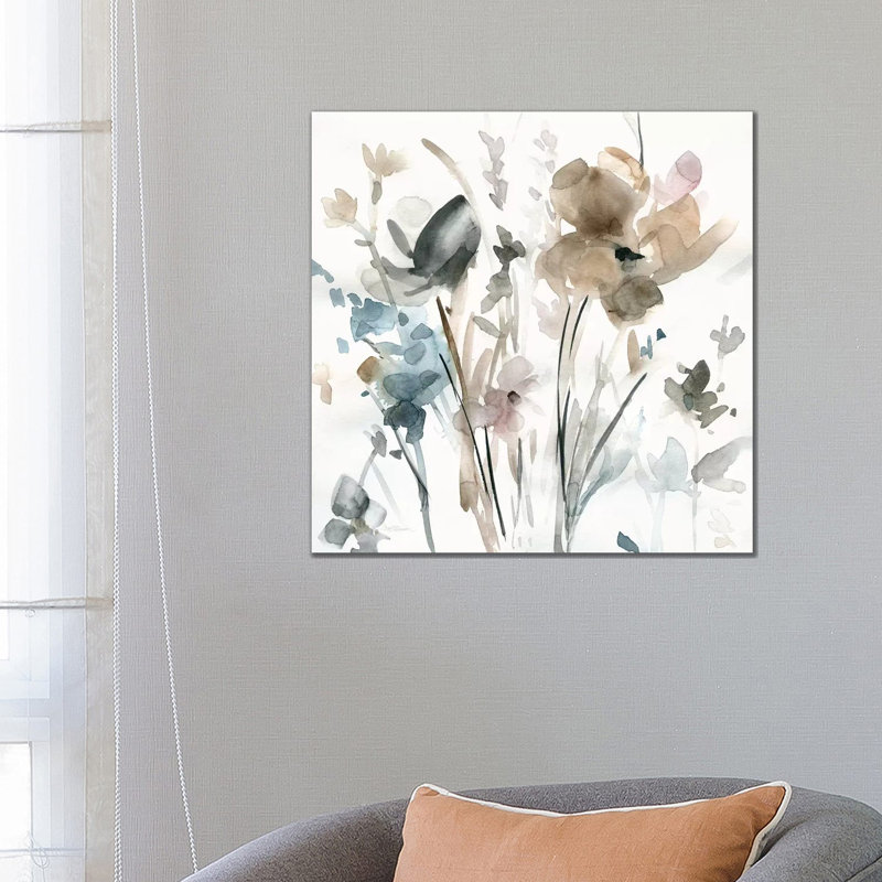 Allure délicate fleuris ii, H 26 po x l 26 po x P 1,5 po, Toile avec cadre noir, Pas de tapis