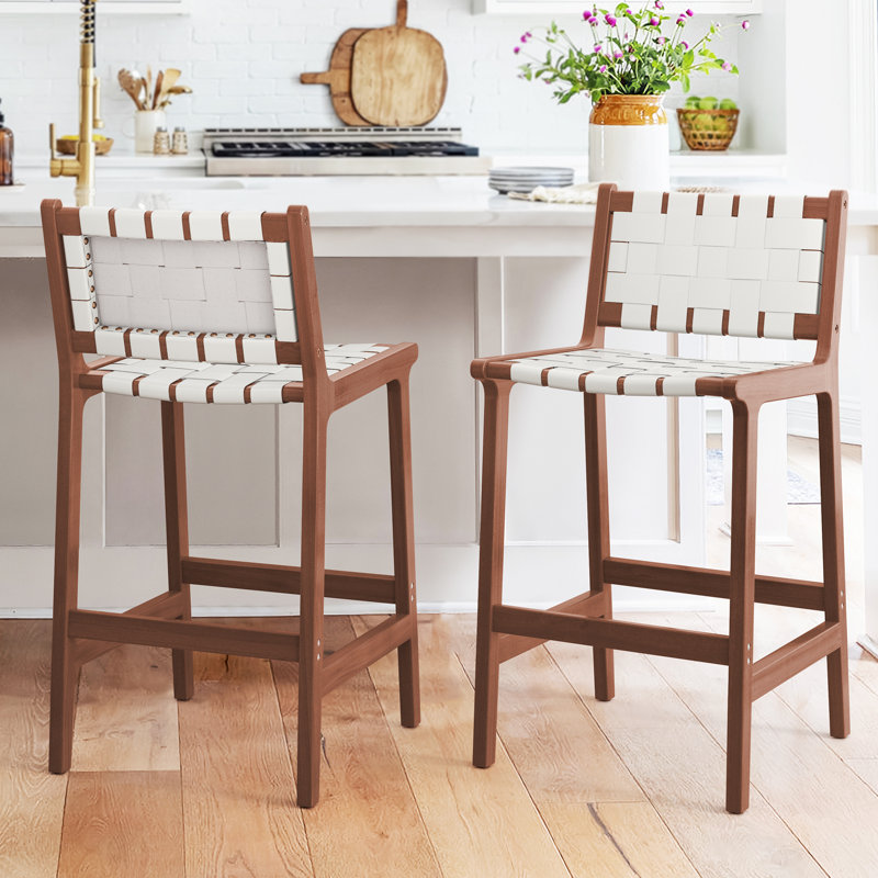 Bochini Counter Stool with Solid Wood Frame, White, Counter Stool (24” Seat Height)