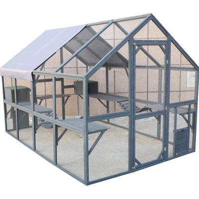Large Outdoor Playground - 110 Inch Enclosure With Wooden Construction, Bridges, Walks & Small Houses Play Area