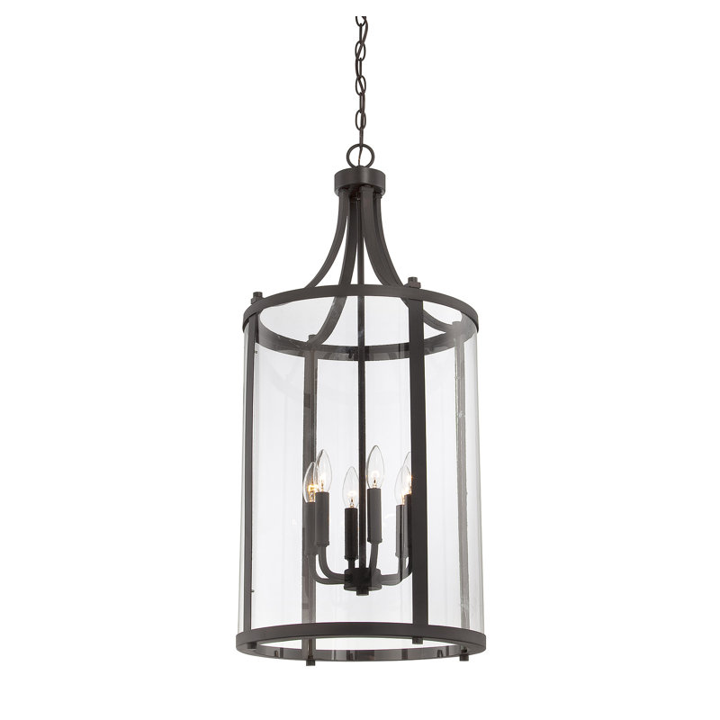Lustre géométrique en bronze anglais à 6 lumières Wayland, H 34 po x l 16 po x P 16 po, Bronze anglais, Six lumières