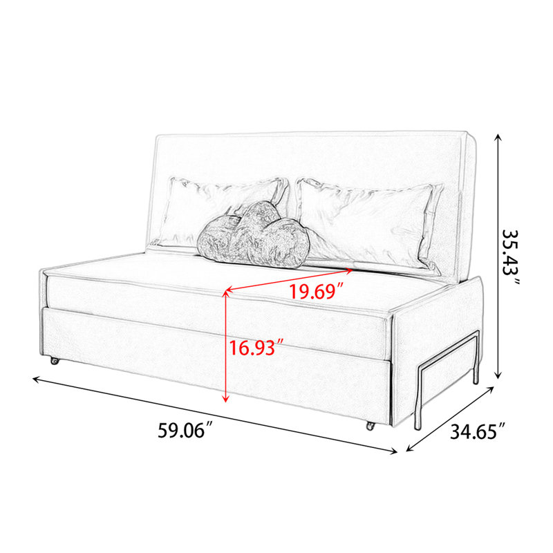 Canapé-lit en tissu beige mat 59,06 po, L 59,06 po x P 34,65 po x H 35,43 po