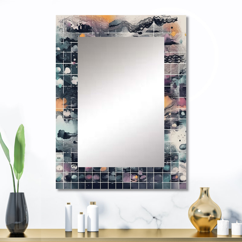 Blue And Orange Vibrant Paradoxes III - Abstract Decorative Mirror On Metal, 32" x 24"