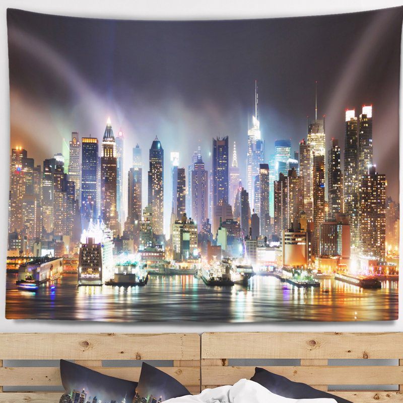 Tapisserie bleu clair Cityscape New York Times Square, H 32 po x l 39 po
