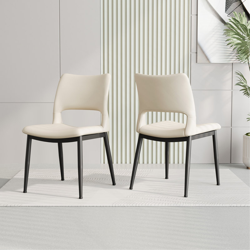 Modern Minimalist White PU Leather Dining Chairs Set Of 2, Comfortable Backrest Design, Metal Leg Support, White