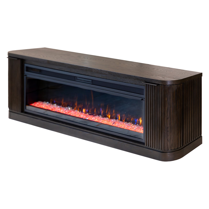 Contemporary Fireplace Console, Entertainment Storage, TV Stand, Fully Assembled, Brown, 24" H x 84" W x 15" D