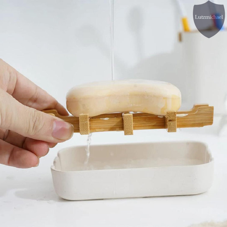 Rebrilliant 2Pcs/Set Bamboo Wooden Soap Dishes for Bar Soap