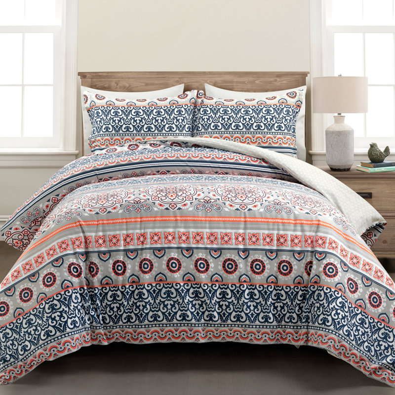 Lush Decor Nesco Stripe Reversible Cotton Duvet Cover Set, Full Duvet Cover + 2 Standard Shams