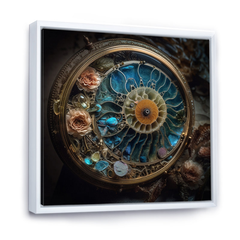 Bioluminescent spiral océanique astrolabe, Cadre flottant blanc, H 24 po x l 24 po x P 1 po