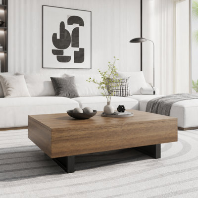Table basse à plateau coulissant avec rangement dissimulé