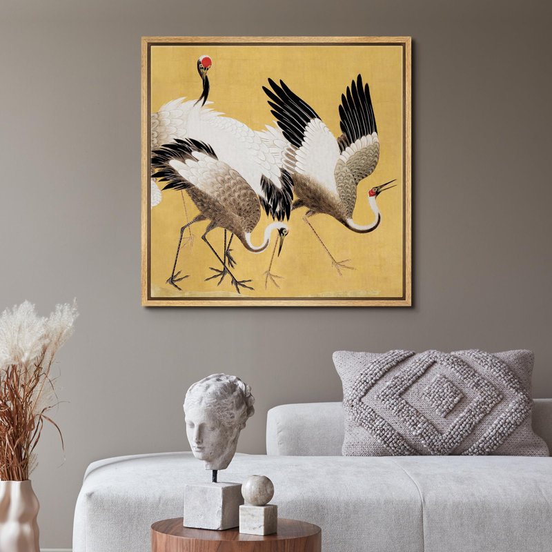 "Grues majestueuses rétro, oiseaux asiatiques traditionnels, illustrations de nature rustique, campagne française", Naturel