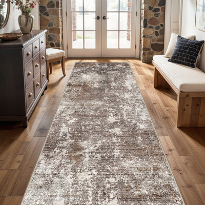 Long Hallway Rug – Non-Slip Washable Kitchen Floor Rug with Rubber Backing, Modern Low Pile Thin Wide Carpet for Bedroom, Entryway Indoor