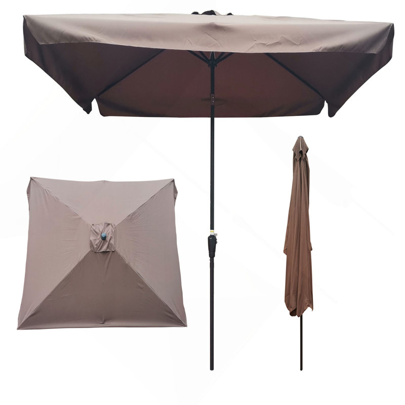 Parasol de marché rectangulaire de 10 pi x 6,5 pi avec manivelle et inclinaison à bouton-poussoir pour jardin de piscine