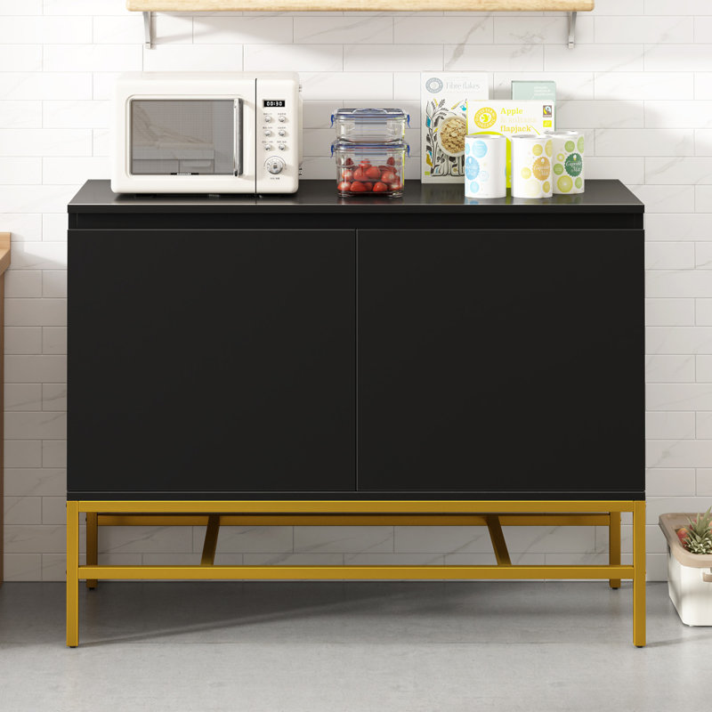 Jestiny Sideboard, Dining cabinet, Office credenza with two adjustable shelves, Black