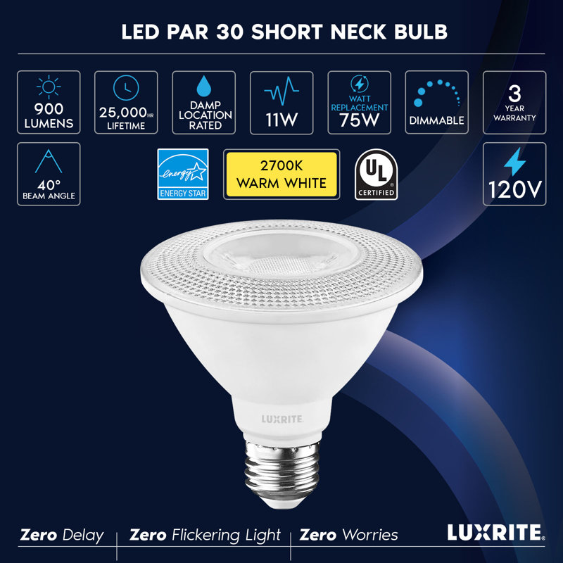 75 Watt Equivalent PAR30 E26/Medium (Standard) Dimmable LED Bulb, 2700