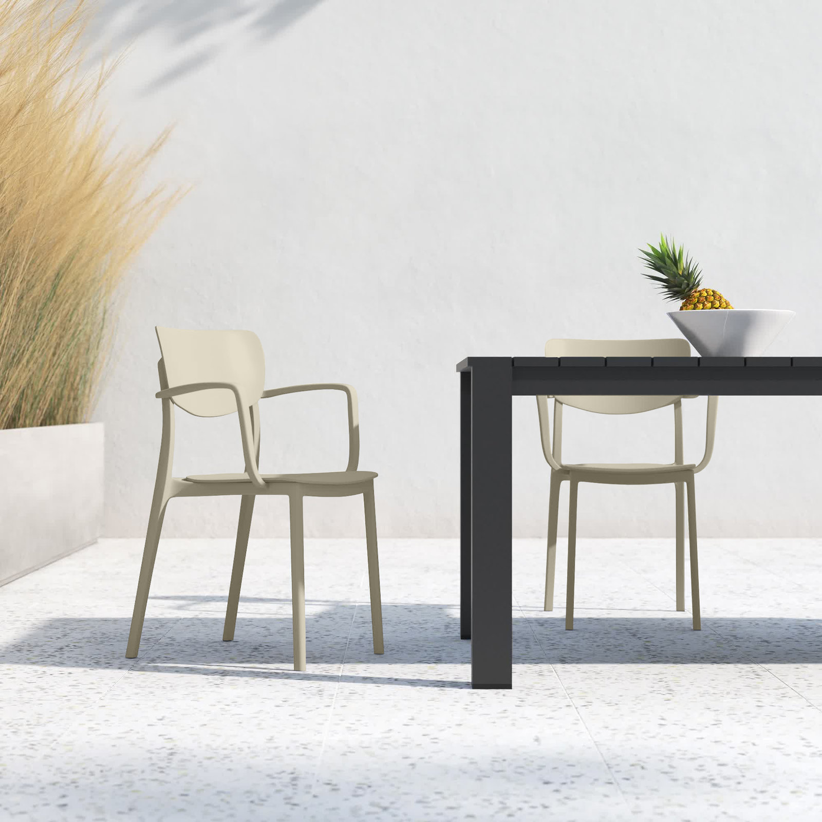 Farrah Stacking Patio Dining Armchair, Taupe