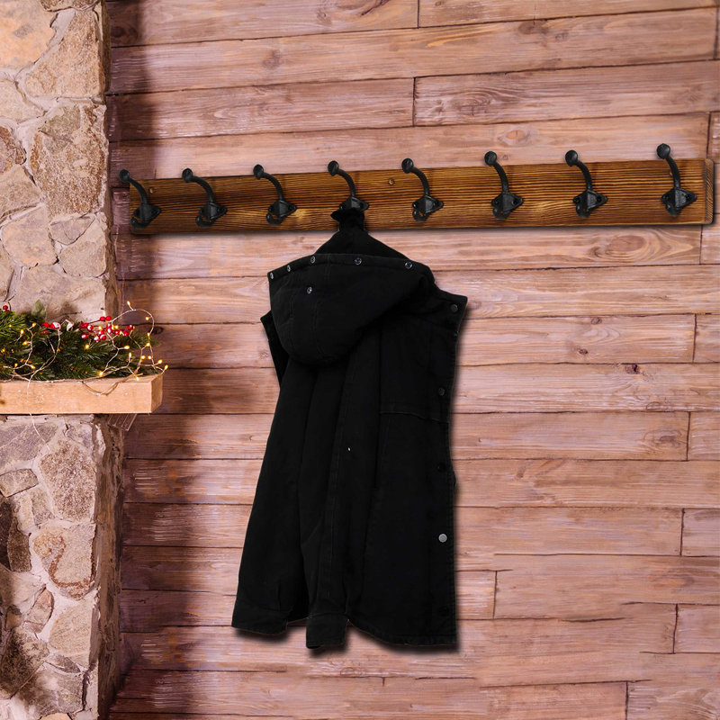 Solid Wood 8 - Hook Wall Mounted Coat Rack, Brown