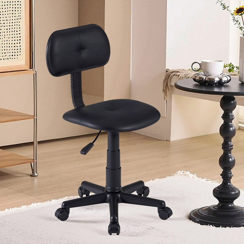 Chaise de bureau pivotante en cuir synthétique moderne avec coutures en losange, Noir, noir, noir, noir