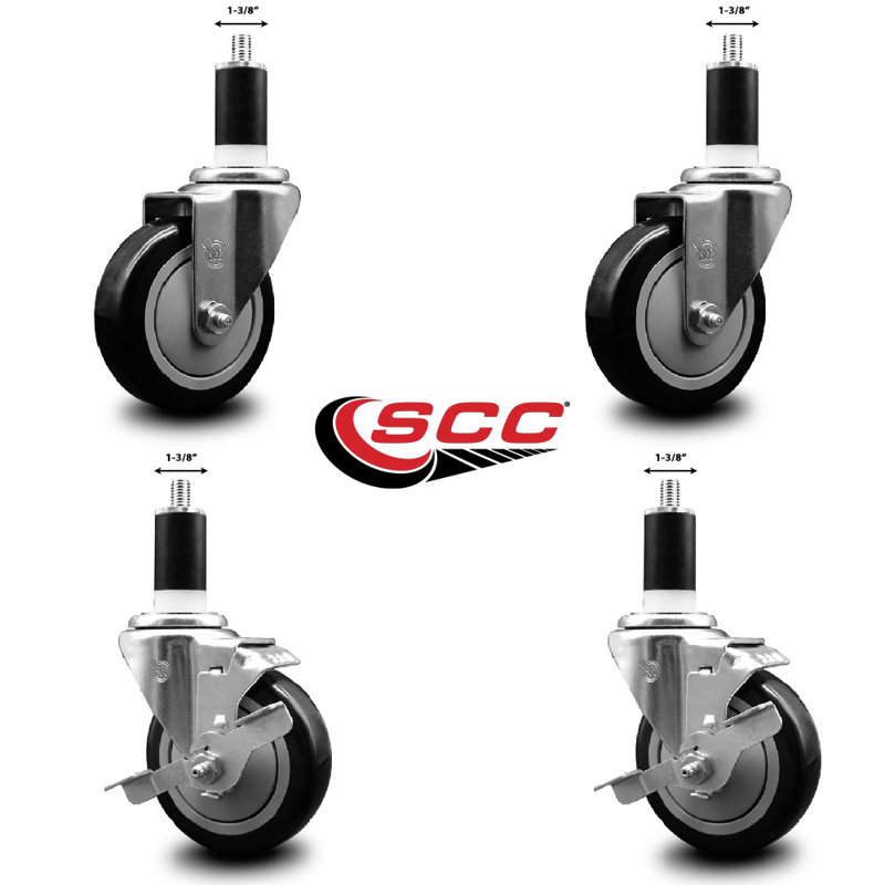 Ensemble de roulettes extensibles pivotantes en poly sur roulettes 2 freins SCC TLB 4 po x 1-3 / 8 po