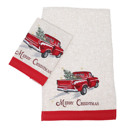 Ensemble de serviettes en polyester 2 pièces Ivery Merry Christmas Truck