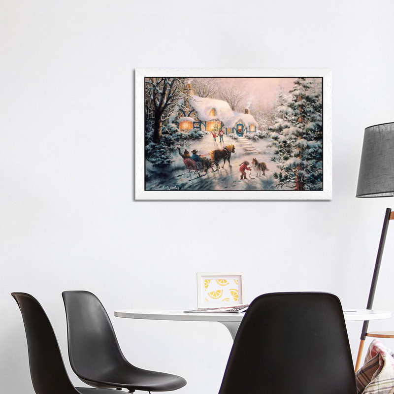 Christmas Visit 1 Piece Floater Frame Painting on Canvas, 66.04 cm H x 45.72 cm W, White