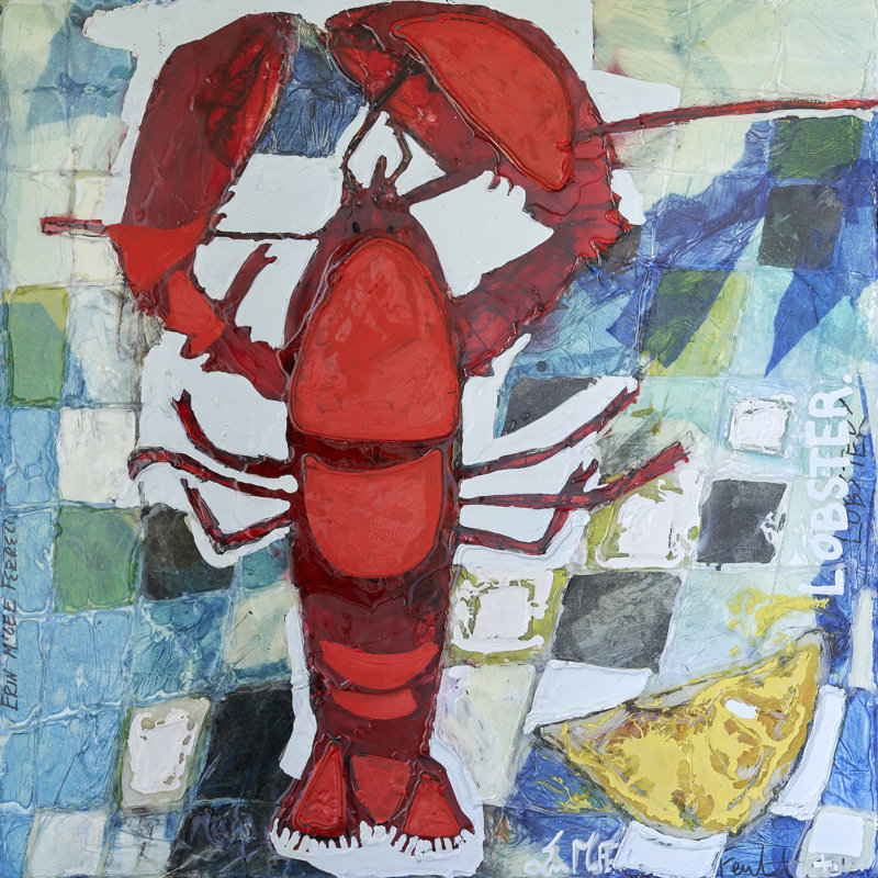 Brilliant Maine Lobster IV by Erin McGee Ferrell - Wrapped Canvas Painting, 30cm H x 30cm W 