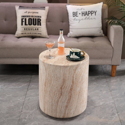 Tall Round Coffee & Cocktail Tables, MgO Faux Travertine, Modern Home Patio Accent