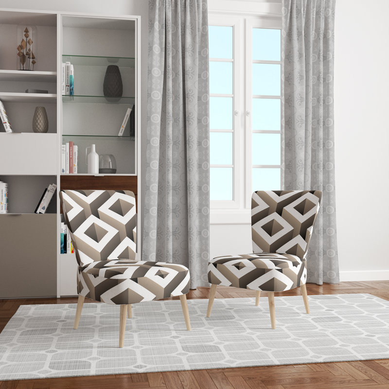 Upholstered Floral Side Chair - Modern floral Accent Chair, Geometric Gray Polyester Blend 3