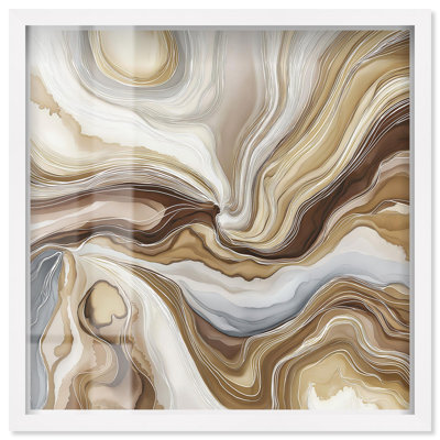 Décoration murale boho Viscous Flow I Shadowbox Print par Art Remedy, cadre blanc, 12 x 12