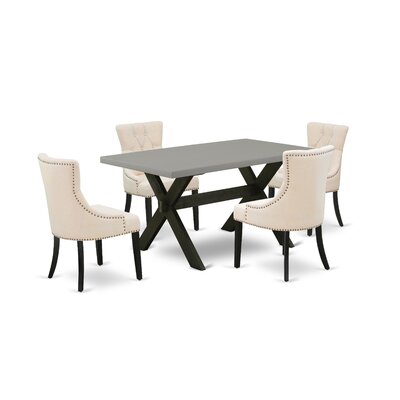 Aimili 5-Pc Dinette Set - 4 Parson Dining Chairs And 1 Modern Rectangular Cement Breakfast Table Top With Button Tufted Chair Back - Wire Brushed Blac -  Winston Porter, 13D13A4A9BAF4B91863F0A8793842AA3
