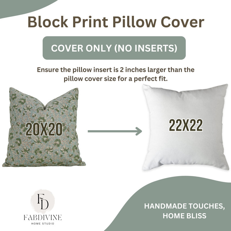 Housses de coussin en satin de coton à imprimé bloc Fab divine, fabriquées à la main (Saundarya, vert), H 24 po x l 24 po