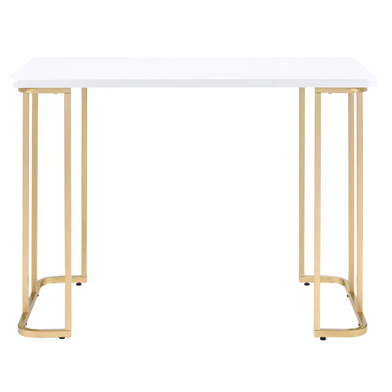 White And Gold Writing Desk For Daily Operations, Metal Leg Stability Computer Efficiency - Spacious Work Area