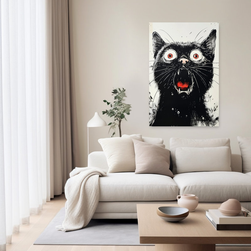 «Screaming Black Cat», art mural contemporain, 60" H x 40" W