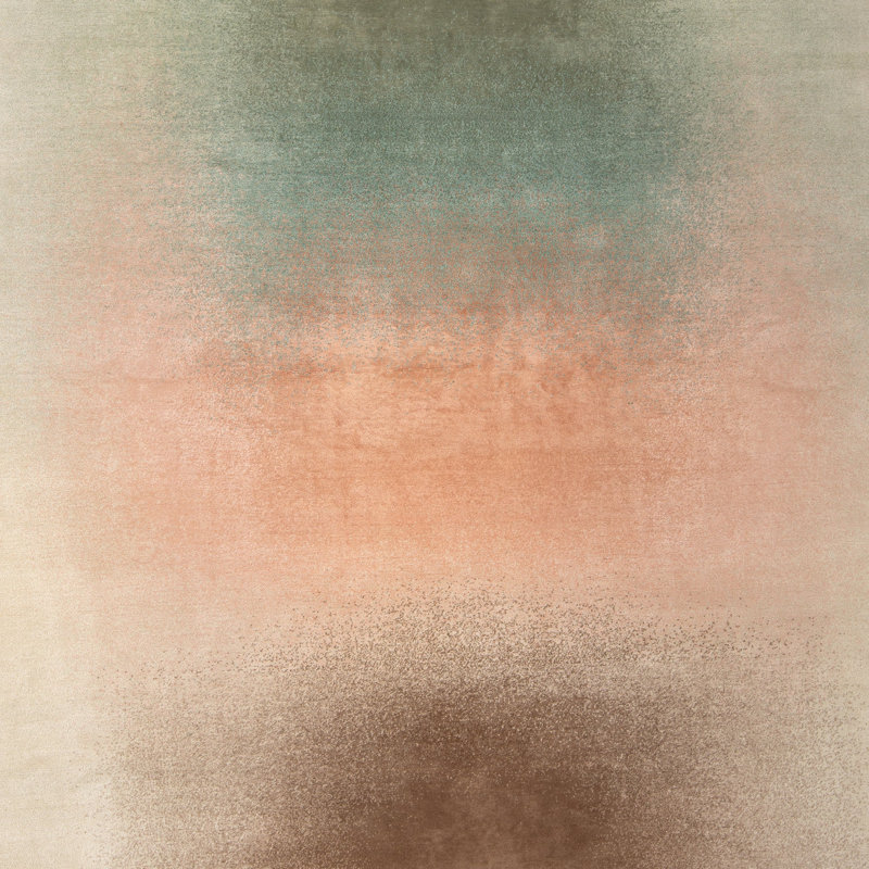 Contemporary Wool Blend Rug, Rectangle 10' x 14', Green Pink