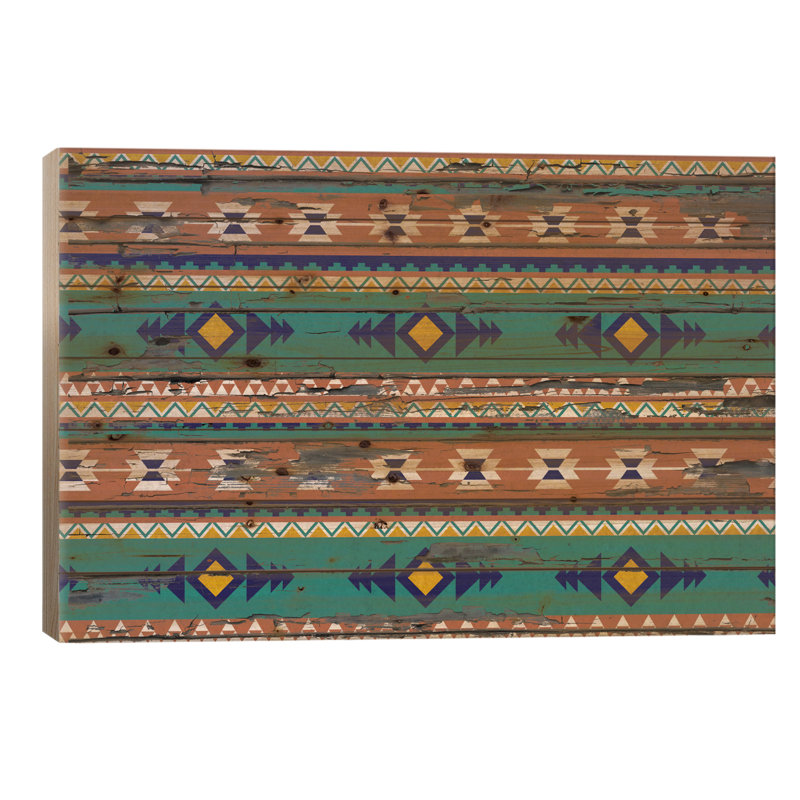 Sarcelle et orange tribal - impression sur bois sans cadre, L 26 po x H 18 po