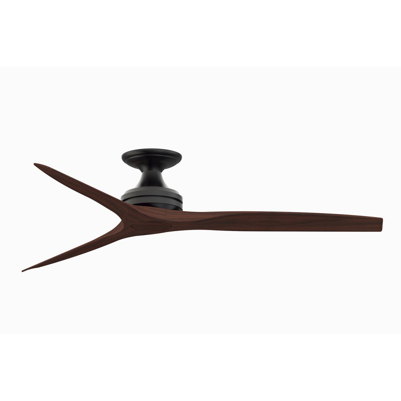 Spitfire 60 inch Flush Indoor/Outdoor Ceiling Fan - Black with Whiskey Wood Blades, Black, Whiskey Wood