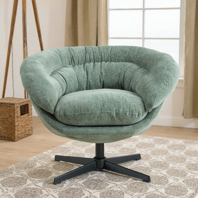 Fauteuil de bureau moderne en chenille, fauteuil club pivotant à 360 ° / fauteuil d'appoint avec coussin amovible, fauteuil de bureau rond, base en métal noir, matériau en coton, salon, chambre à coucher, coin lecture, bureau (vert)