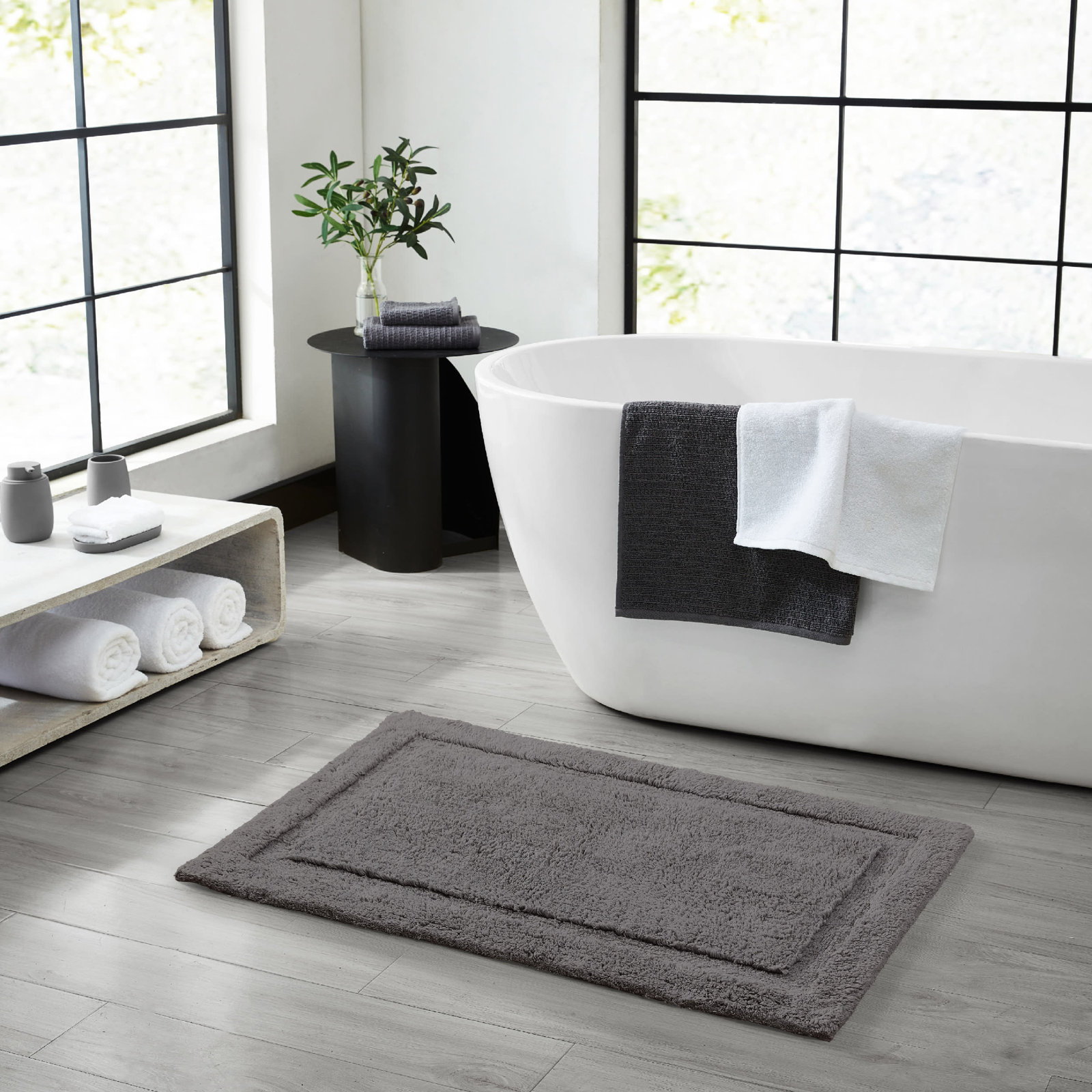 Plush Cotton Bath Mat, 20"W x 32"L, Charcoal