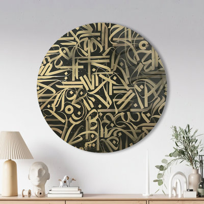 Modern Graffiti-Style Calligraphy Artwork Printed On Glass For Stylish And Contemporary Home Decor | Round