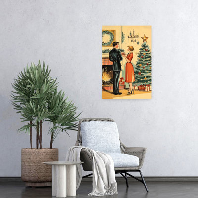 Cozy Christmas Evening, rétro, arbre de Noël abstrait, paysage d'hiver, reproduction d'art mural