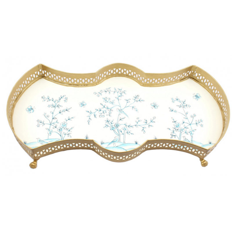 Kingsley Metal Decorative Tray, Ivory/Blue