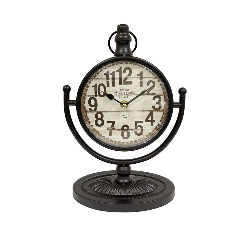 Traditional Analog Quartz Movement / Crystal Tabletop Clock in Brown