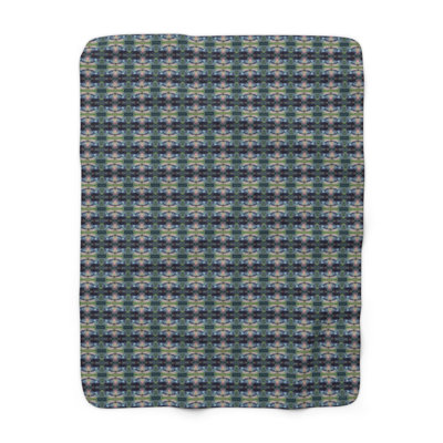 Jeté en molleton Sherpa - Motif de batterie bleu marine et vert