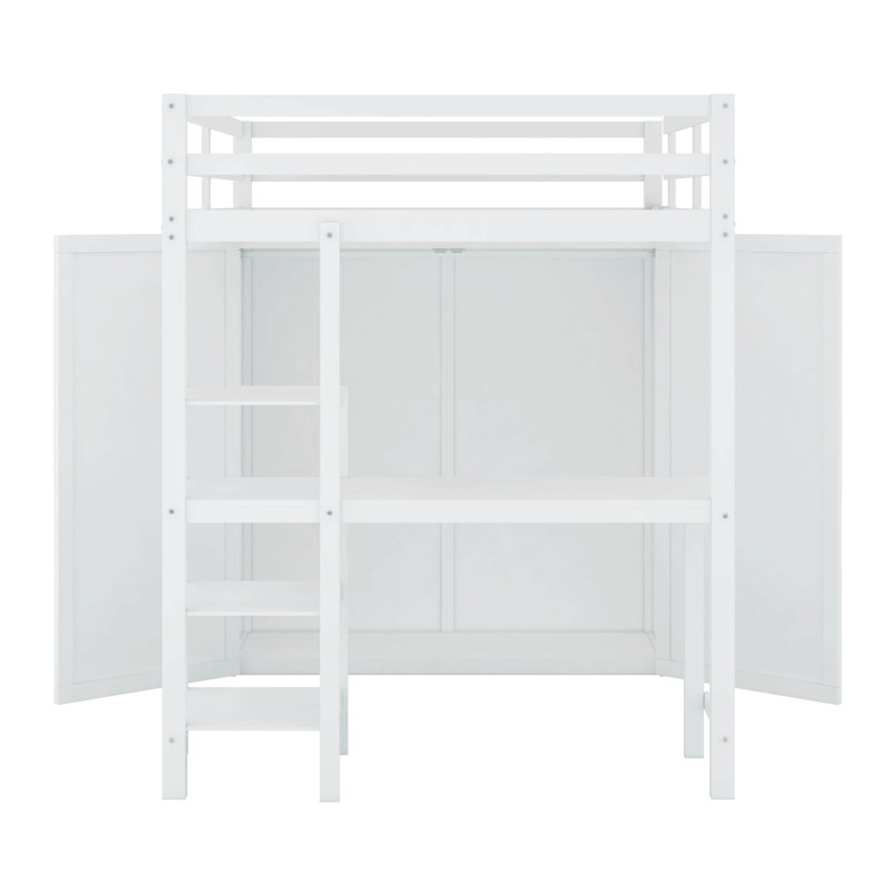 Lit mezzanine double avec garde-robe Hedieh, Blanc