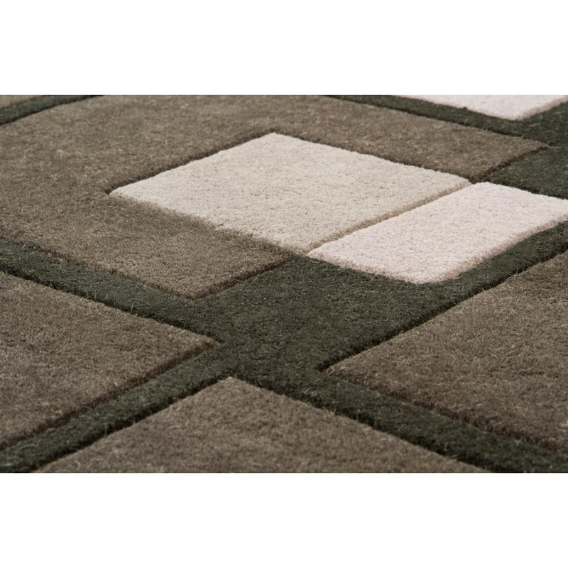 Tapis d'intérieur gris, vert, ivoire et crème en laine touffeté à la main Stickel, Rectangle 5 pi x 7 pi 6 po